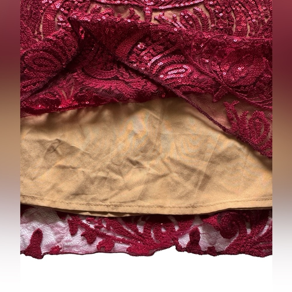 Free People Night Shimmer Mini Raspberry Red V Neck Sequined Dress Size 2 - Picture 7 of 13